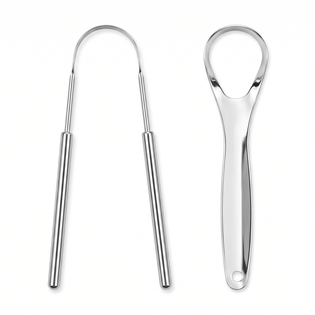 Two stainless steel tongue scrapers included in the bundle